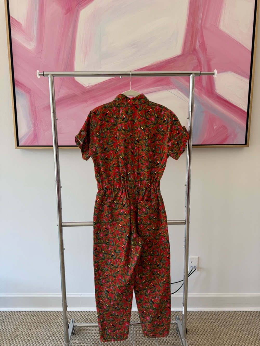 Farm Rio Red Floral Short-Sleeve Jumpsuit, size xs - Picture 3 of 3